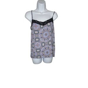 Ultra Flirt Women's Lace Trim Cami Tank Top Geometric Print Size L